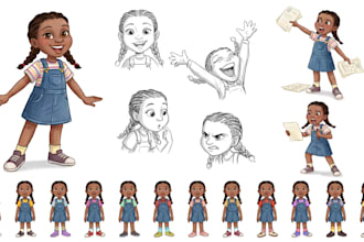 create childrens book character sheet with expressions children character design