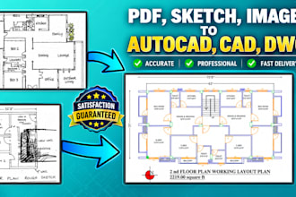 redraw floor plan from PDF, image, sketch, architectural drawing to autocad dwg