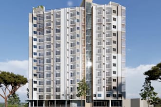 multi story apart building,high rise condos,rooftop terrace design,facade render
