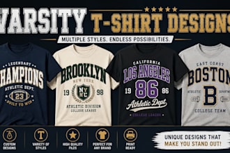 design custom varsity t shirt and collegiate typography