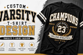 design custom varsity t shirt and collegiate typography