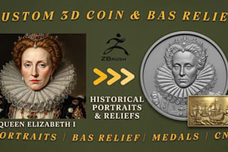 sculpt custom 3d bas relief coin portraits from photos for cnc carving