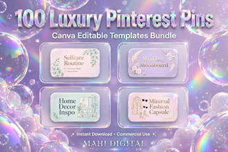 design luxury holographic aesthetic pinterest pin templates editable canva