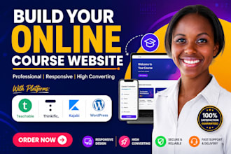 create online course website in teachable, thinkific, kajabi, or wordpress