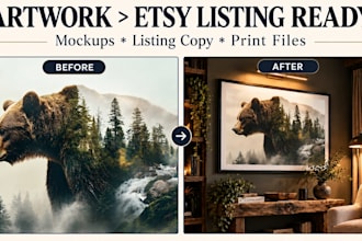 create etsy wall art mockups and optimized listing copy
