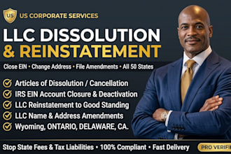 do llc dissolution, llc reinstatement, llc amendment, close ein wyoming, ontario