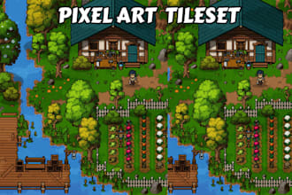 create custom pixel art tileset, retro tilemap, rpg game environment and assets