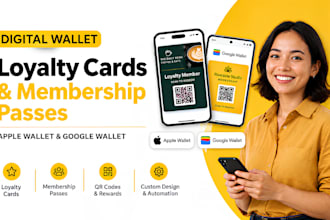 design apple and google wallet loyalty card, membership pass with qr code