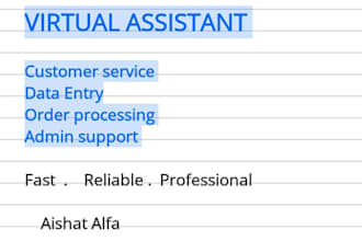 be your virtual assistant for customer service,data entry and admin support