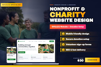 develop a 501c3 nonprofit website for charity, church, and donations