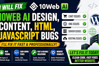 fix 10web ai design content html javascript bugs cart dns server hosting issues