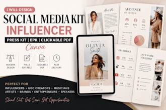 design a social media kit, influencer media kit, epk, and clickable PDF