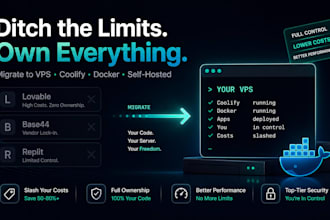 migrate lovable,base44,replit app to vps hosting,coolify,docker,self host saas
