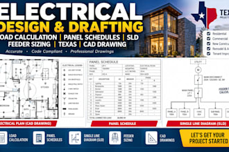 electrical load calculation panel schedules sld feeder sizing texas cad drawing