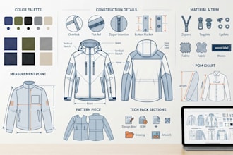 create fashion tech pack and clothing tech pack technical drawings
