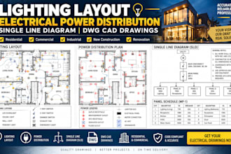 create lighting layout electrical power distribution single line diagram dwg cad