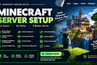 create, setup, fix minecraft servers, modpacks, paper, spawn, villages and more