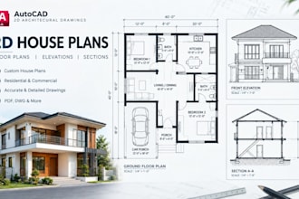 draft 2d house plans, floor plans, autocad blueprints, permit drawings