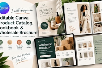 design an editable canva product catalog, lookbook and wholesale brochure