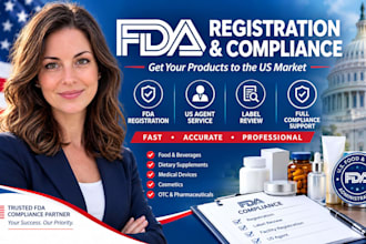 handle fda compliance, fda registration, US agent service, and label review