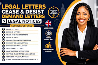 draft legal letters, cease and desist, demand letters and legal notices