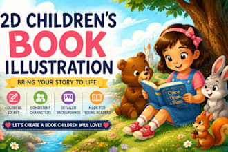 create 2d children book illustration for your storybook project