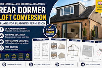 draw rear dormer loft conversion plans and architectural drawings for planning