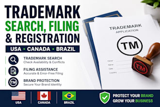 do trademark search, filing assistance and registration USA canada brazil