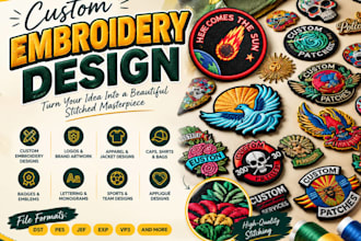create custom embroidery designs, applique, lettering and digitizing