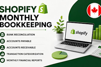 shopify monthly bookeeping, bank reconciliation accounts payable and receivable