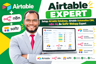 setup airtable database, airtable automation crm, n8n ai, be softr webapp expert