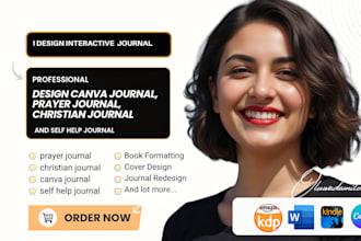 design christian prayer journal, canva journal and self help journal