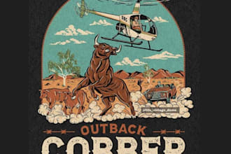 design a bold retro crocodile bull logo with custom illustration
