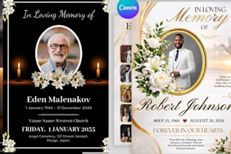 design a beautiful  obituary, flyer  obituary design event, and church flyer 2hr