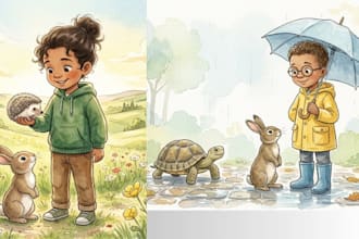 kinderbuch illustration, cartoon aquarell storybook art for buchillustration