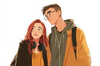 draw anime cartoon portraits simple, couples, families pfp