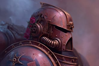 create a grimdark warhammer 40k style character illustration
