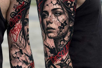 do premium trash polka design , sleeve tattoo
