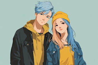 draw anime couple illustration