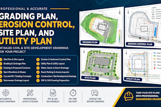 design grading plan, erosion control, site plan, and utility plan
