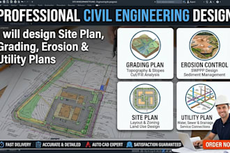 design grading plan, erosion control, site plan, and utility plan
