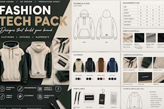 create professional fashion tech packs for clothing, bags and shoes