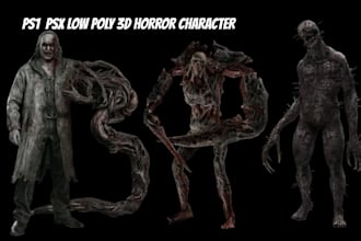 model rig animate creepy low poly 3d horror character retro ps1 psx ps2 for game