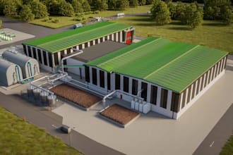 design 3d factory layout, industrial building, warehouse 3d views and render