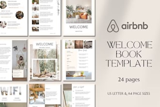 design canva airbnb welcome book, vacation rental house manual and guest guide