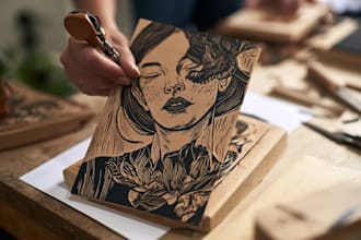a custom traditional linocut or woodcut illustration for you