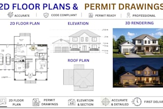 create architectural permit drawings and redraw floor plans
