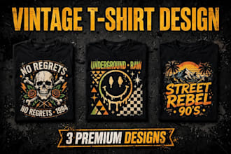 design 3 vintage retro t shirt designs for your brand