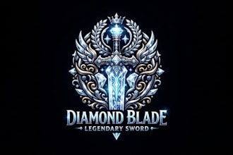 design a powerful and legendary diamond sword logo