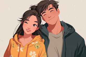 draw unique cartoon couple illustration